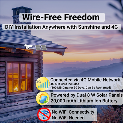 ON WATCH 4G LTE Solar Floodlight Camera, Nonstop Recording, Motion-Activated/Notification/Floodlight/Siren, Pan/Tilt, 2K, Two-Way Talk, 128 GB Storage