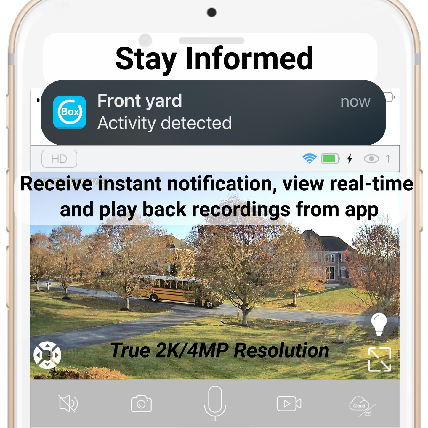 ON WATCH WiFi Solar Floodlight Camera, Nonstop Recording, Motion-Activated/Notification/Floodlight/Siren, Pan/Tilt, 2K, Two-Way Talk, 128 GB Storage